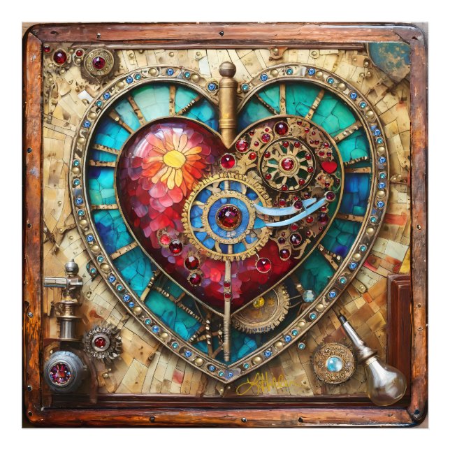 Sunflower Stained Glass Heart Steampunk Series Photo Print (Front)