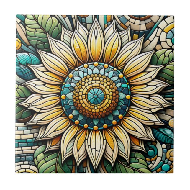 Sunflower Stained Glass Mosaic Ceramic Tile (Front)