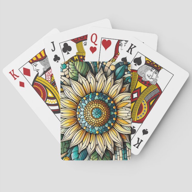 Sunflower Stained Glass Mosaic Playing Cards (Back)