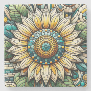 Sunflower Stained Glass Mosaic Stone Coaster