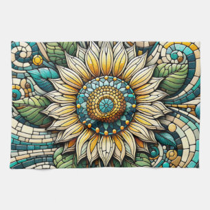 Sunflower Stained Glass Mosaic Tea Towel