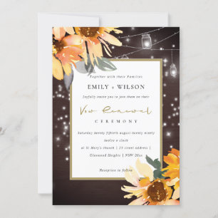 SUNFLOWER STARRY MASON JAR WOOD VOW RENEWAL INVITE
