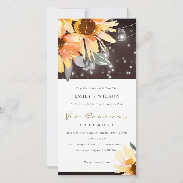 SUNFLOWER STARRY MASON JAR WOOD VOW RENEWAL INVITE (Front)