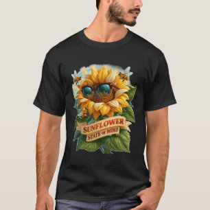 Sunflower State Of Mind Cool Summer Bee T-Shirt