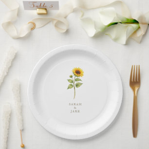 Sunflower Stem Couple Names Personalised Paper Plate