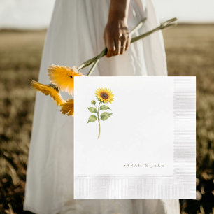 Sunflower Stem Couple Names Personalized Coined Napkin