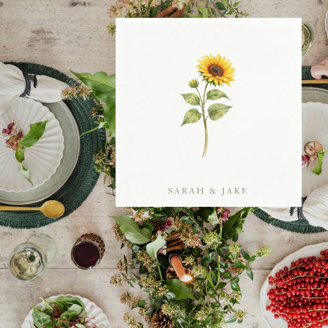 Sunflower Stem Couple Names Personalized Napkin (Creator Uploaded)