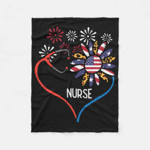 Sunflower Stethoscope Nurse Fourth 4th Of July Rn Fleece Blanket