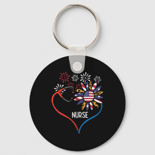 Sunflower Stethoscope Nurse Fourth 4th Of July Rn Key Ring