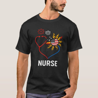 Sunflower Stethoscope Nurse Fourth 4th Of July RN  T-Shirt