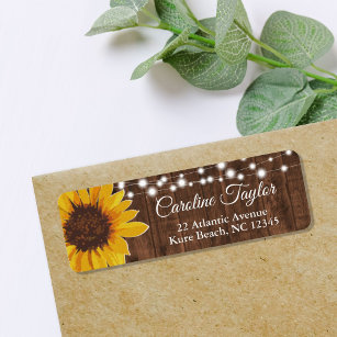 Sunflower & String Lights Bridal Shower Address Return Address Label