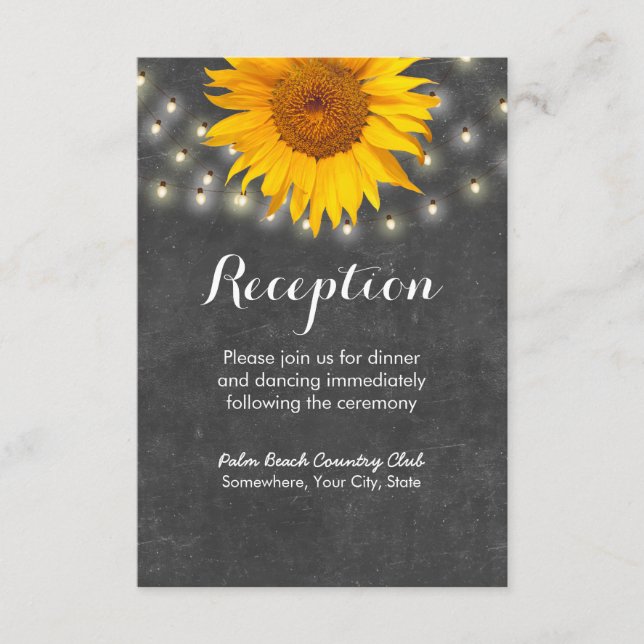 Sunflower & String Lights Chalkboard Reception Enclosure Card (Front)