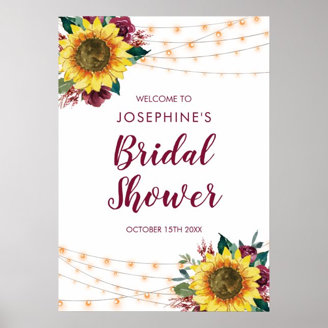 Sunflower String Lights Floral Bridal Shower Poster (Front)