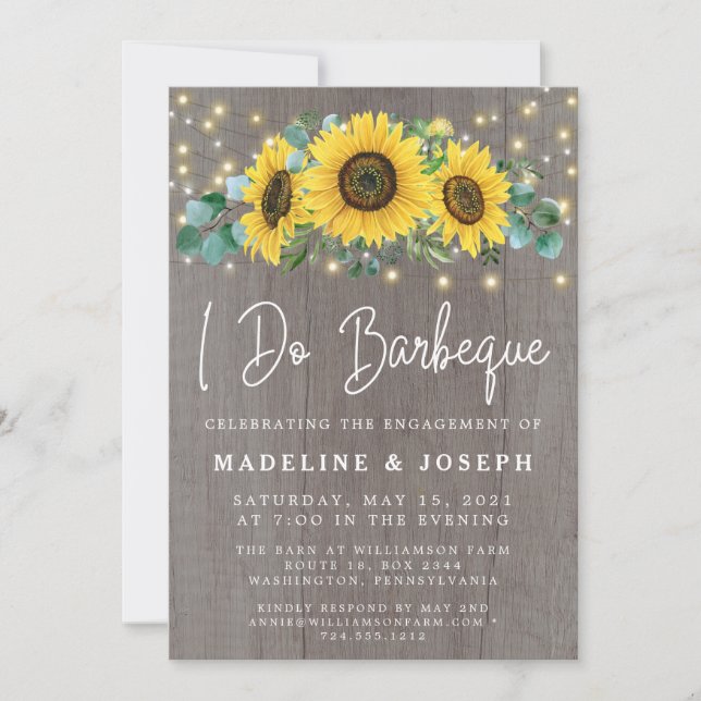 Sunflower String Lights I Do BBQ Engagement Party  Invitation (Front)