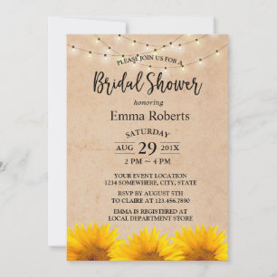 Sunflower & String Lights Kraft Bridal Shower Invitation