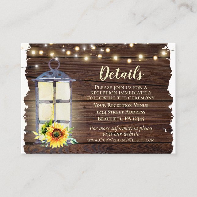 Sunflower String Lights Lantern Rustic Wood Enclosure Card (Front)