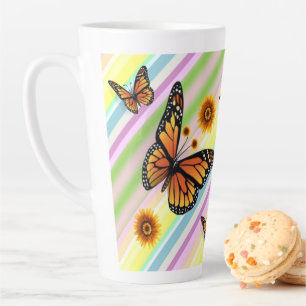 Sunflower Stripe Latte Mug Butterfly