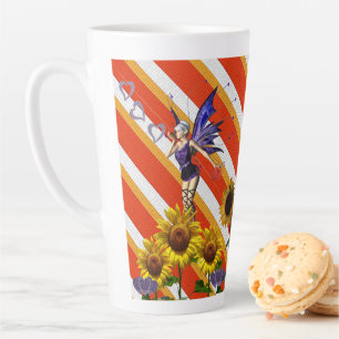 Sunflower Stripe Latte Mug Fairy