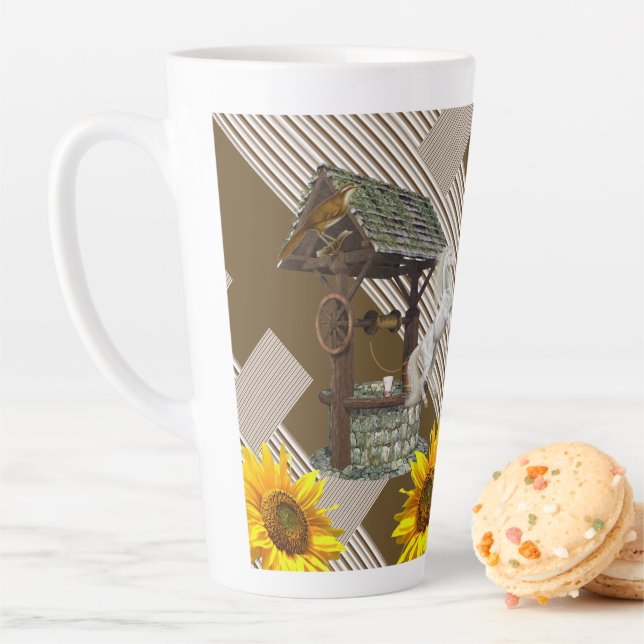 Sunflower Stripe Latte Mug White Horse (In Situ)