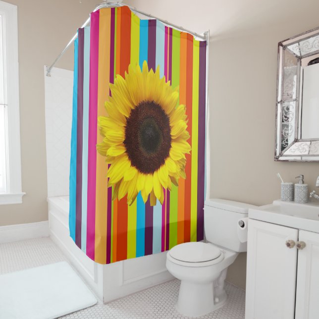 Sunflower Stripe Shower Curtain (In Situ)