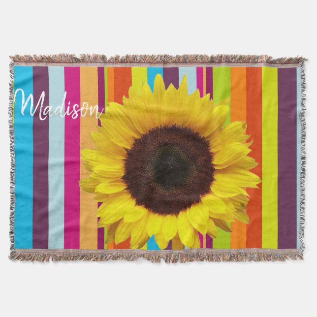 Sunflower Stripe Throw Blanket (Front)