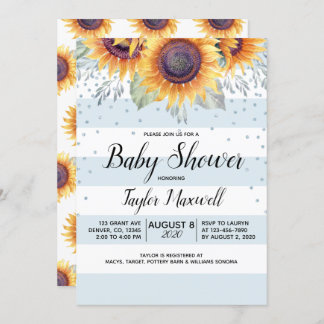 Sunflower stripes confetti rustic fall baby shower invitation
