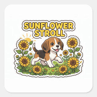 Sunflower Stroll Sticker — Beagle Puppy Sunflower