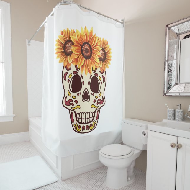 Sunflower Sugar Skull for Fall Shower Curtain (In Situ)