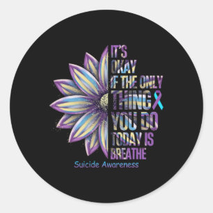 Sunflower Suicide Prevention Awareness Week Teal P Classic Round Sticker