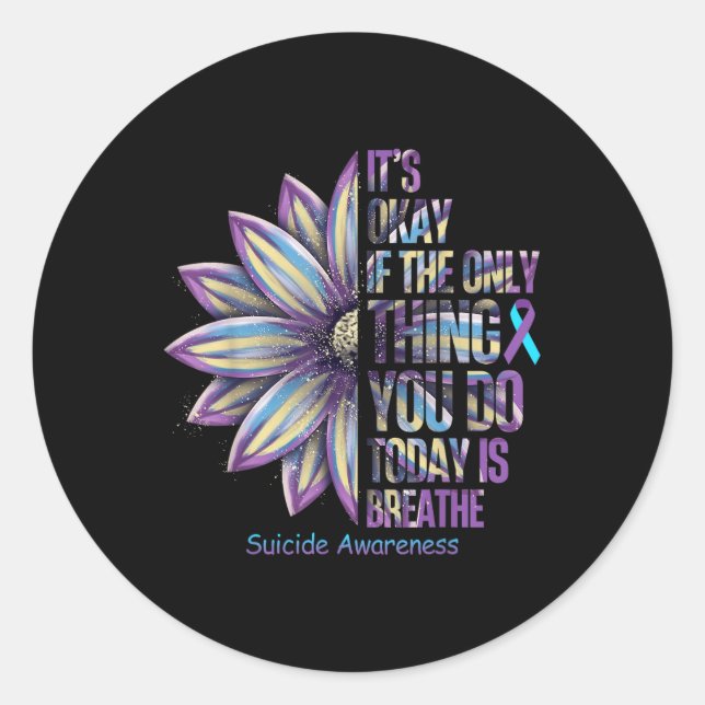 Sunflower Suicide Prevention Awareness Week Teal P Classic Round Sticker (Front)