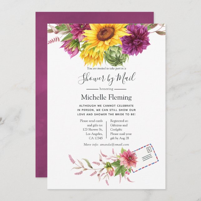 Sunflower Summer Bridal or Baby Shower by Mail Invitation (Front/Back)