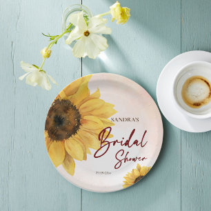 Sunflower summer fall bridal shower printed paper plate