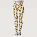 Sunflower Summer Floral Pattern Leggings<br><div class="desc">Rustic pattern leggings featuring watercolor illustration of yellow sunflowers with baby's breath.</div>