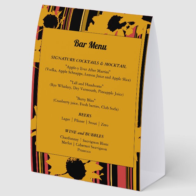 Sunflower Summer Gold Red Wedding Bar Menu (Back)