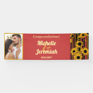 Sunflower Summer Gold Red Wedding Congratulations Banner