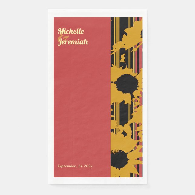 Sunflower summer gold red wedding napkin (Front)