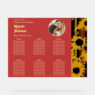 Sunflower Summer Gold Red Wedding Photo Seat Chart