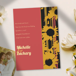 Sunflower Summer Gold Red Wedding Save The Date