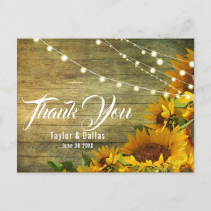 Sunflower Summer   Rustic Americana Thank You Postcard