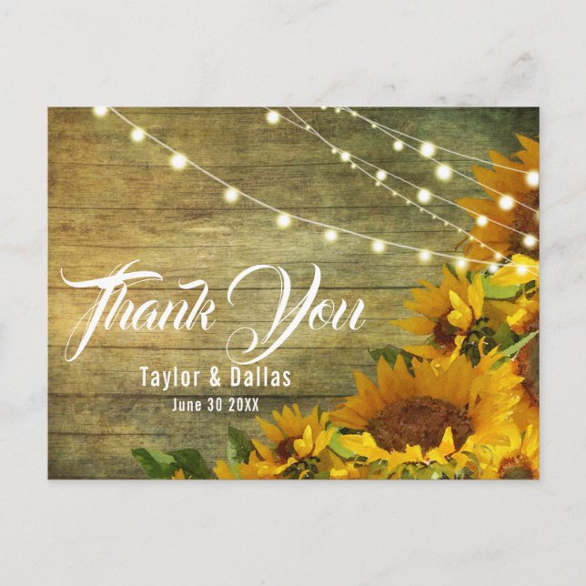 Sunflower Summer | Rustic Americana Thank You Postcard (Front)