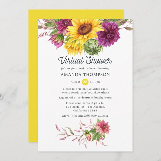 Sunflower Summer Virtual Bridal Shower Invitation (Front/Back)