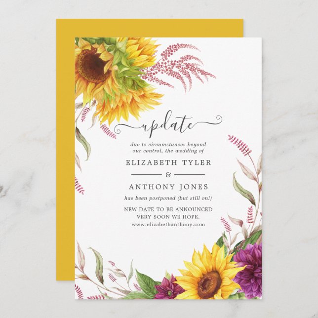 Sunflower Summer Wedding Update Invitation (Front/Back)