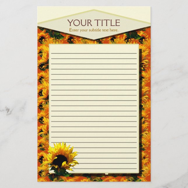 Sunflower Sunrise Lined Stationery (Front)