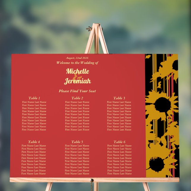 Sunflower Sunset Coral Modern Wedding Seat Chart (Neutral)