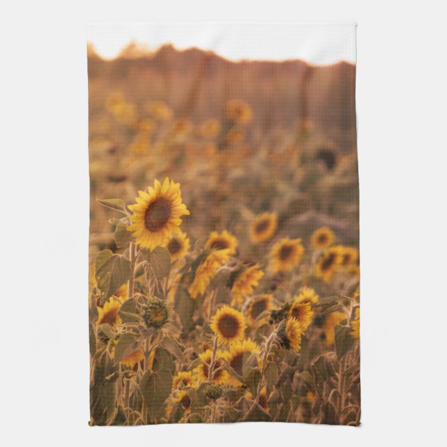 Sunflower Sunset in a Rural Field Colour Tea Towel (Vertical)