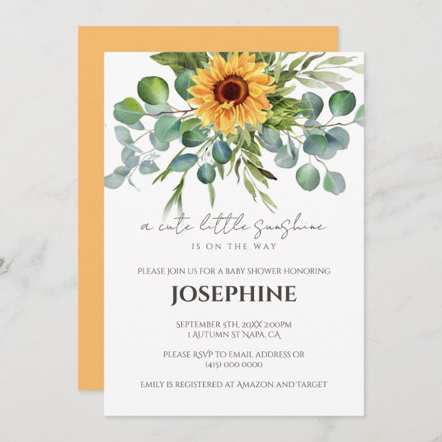 Sunflower Sunshine Fall Baby Shower Invitation (Front/Back)