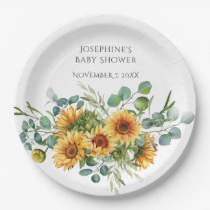 Sunflower Sunshine Fall Baby Shower Paper Plate