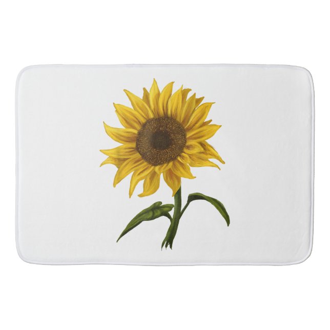Sunflower Sunshine Floral Watercolor Flower Bath Mat (Front)