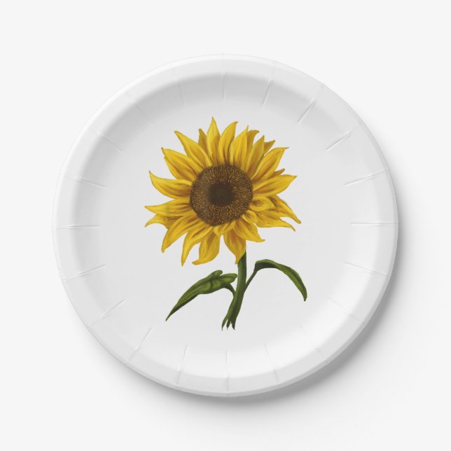 Sunflower Sunshine Floral Watercolor Flower Paper Plate (Front)