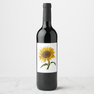 Sunflower Sunshine Floral Watercolor Flower Wine Label